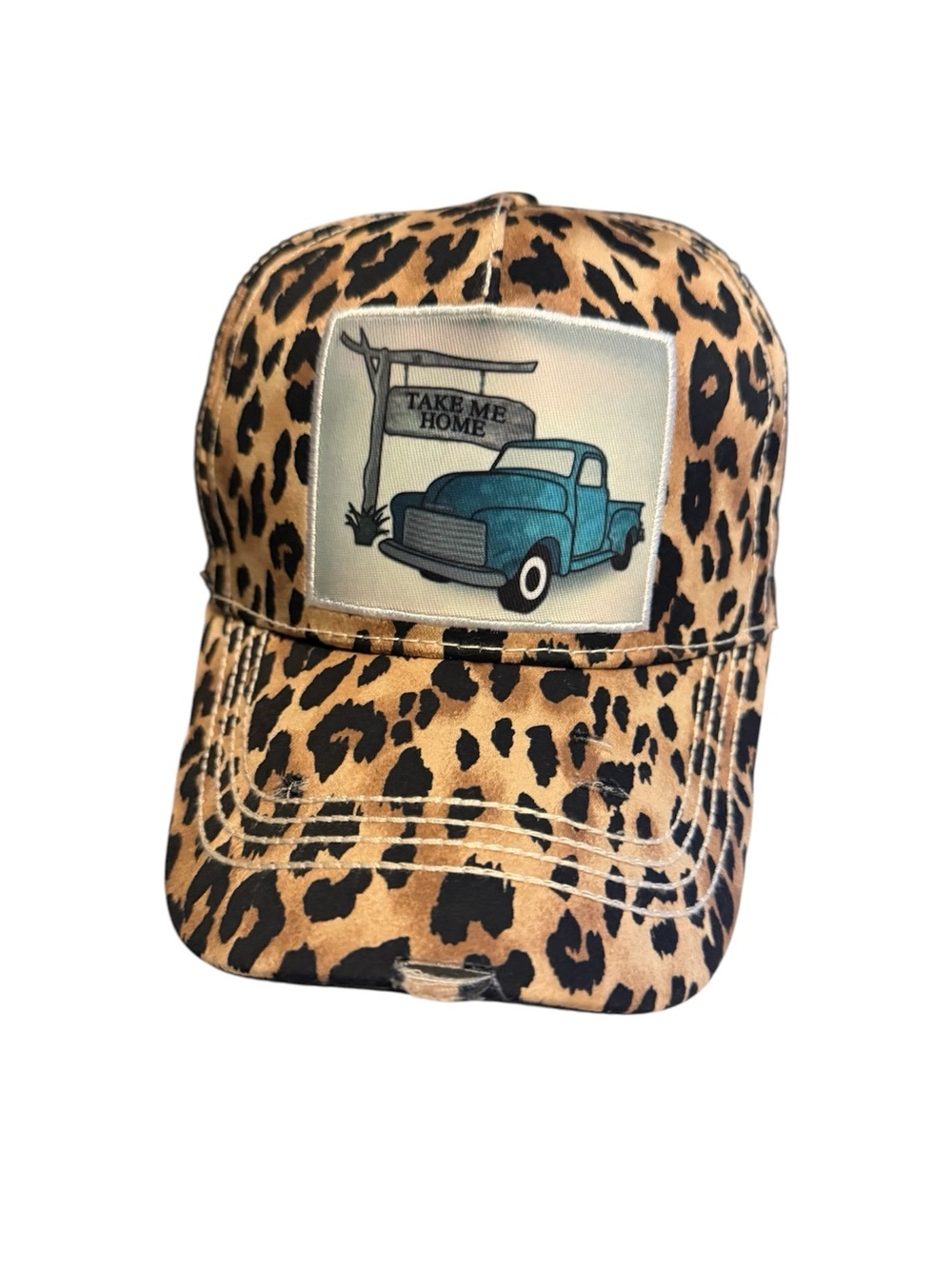 Leopard Print Cap with Blue Truck Patch- NWOT